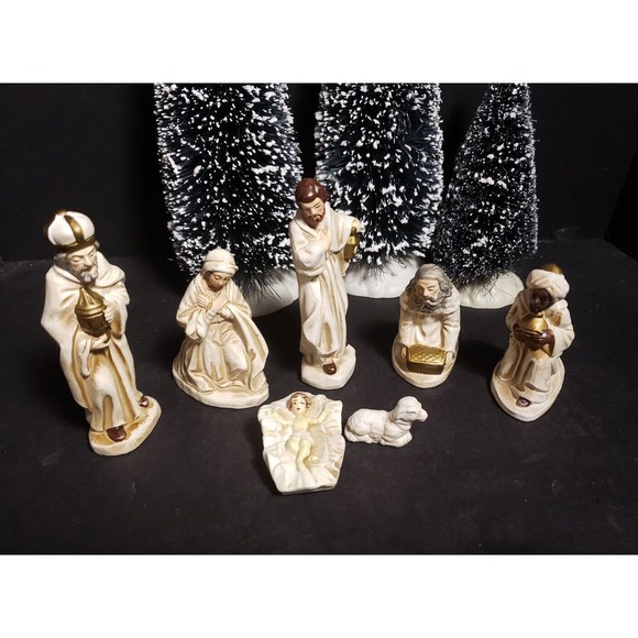 Vintage Nativity Set Figures Made In Japan 7 Pieces Chalk Ware - Picture 9 of 11